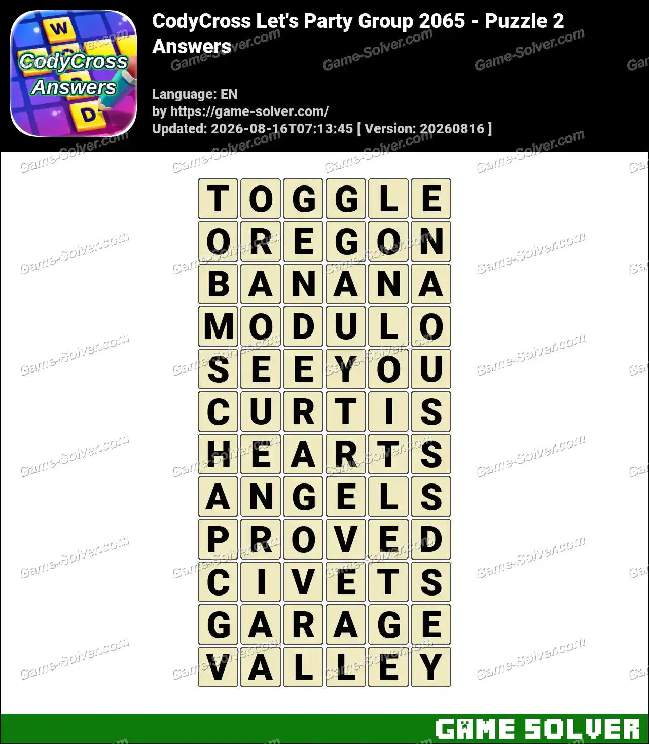 CodyCross Let’s Party Group 2065 – Puzzle 2 Answers